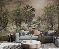 Dark green palm tree tropical wall mural for contemporary living room.