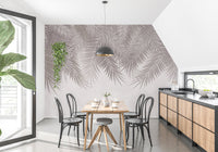 Modern tropical elegance wallpaper mural in beige color.
