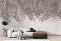 Brown tropical wallpaper mural with fine palm detailing.