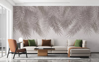 Stylish tropical wall mural with calm neutral palette.
