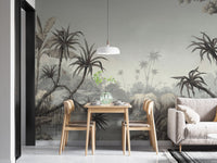Tropical landscape palm wall mural in a small dining nook