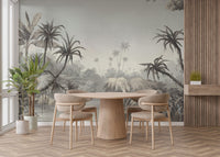 Beautiful palm fields wall mural in a dining area.