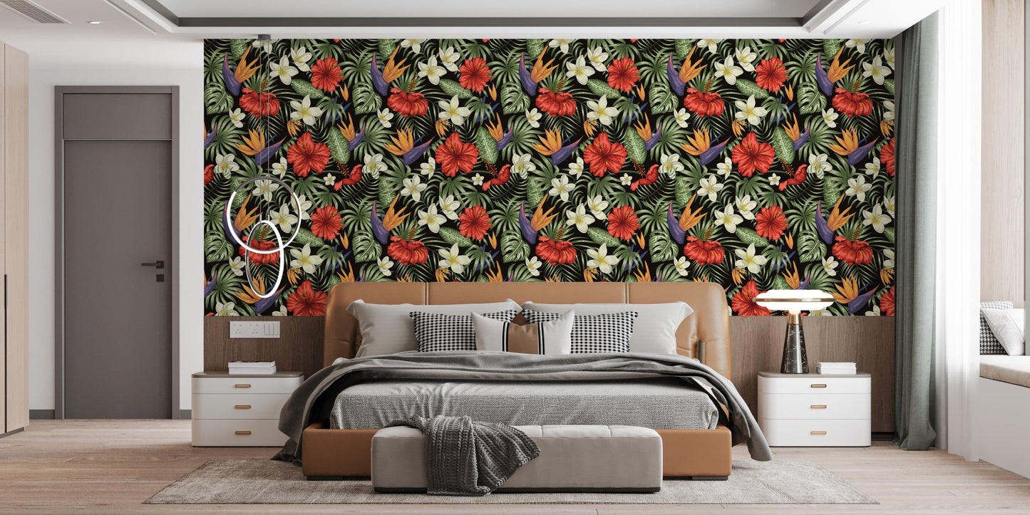 Nature-inspired floral and foliage wallpaper
