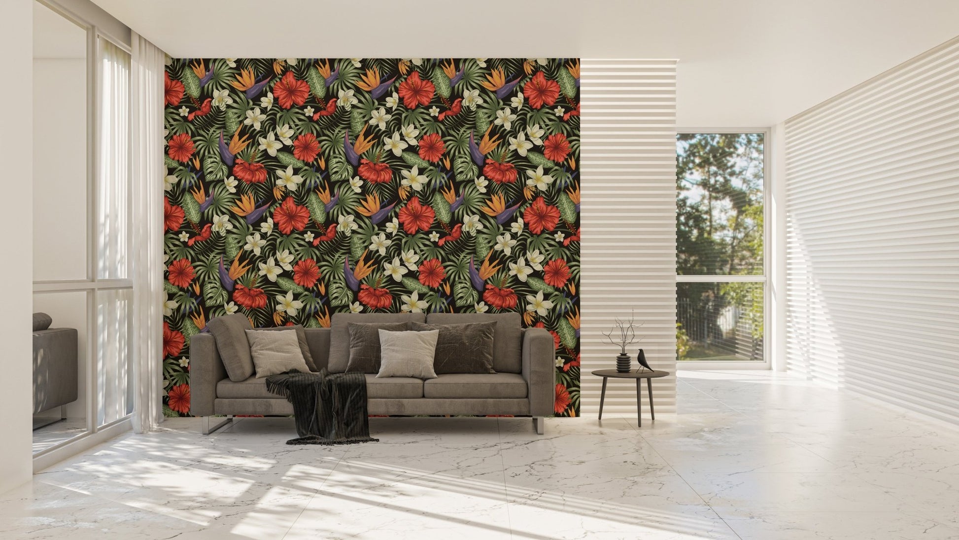 Vibrant floral and leaf wallpaper style
