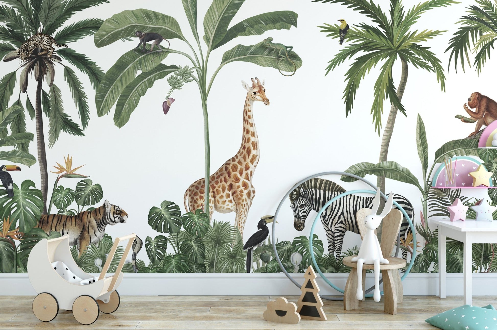 Tropical Forest Wild Animals and Trees Wallpaper - Wallanza