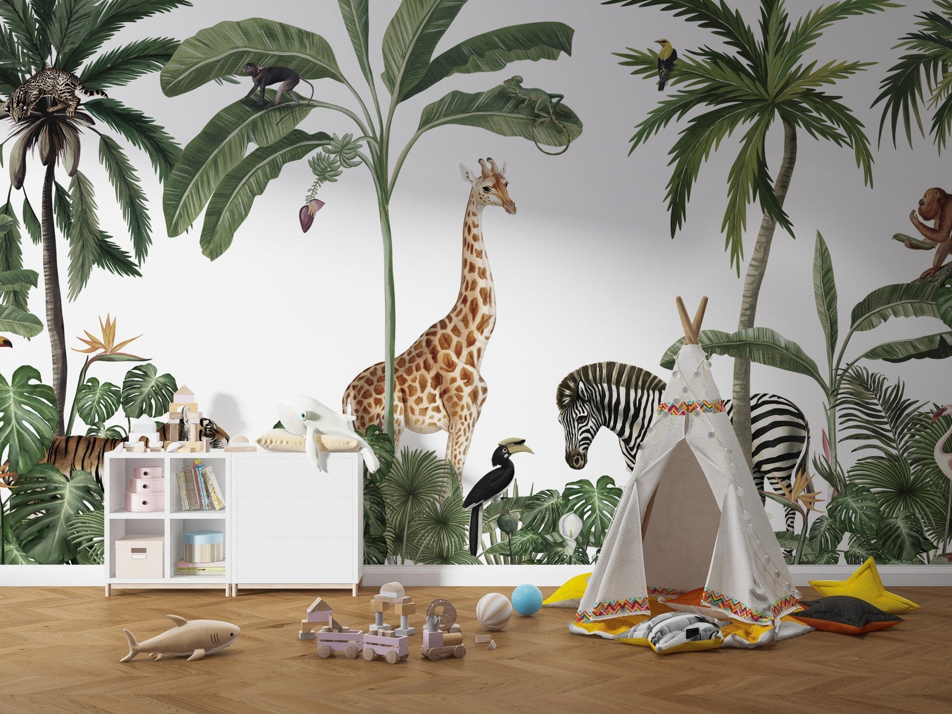 Tropical Forest Wild Animals and Trees Wallpaper - Wallanza