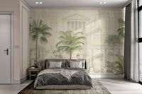 Tropical Garden Paradise Wall mural with vintage sketches.