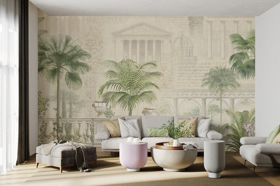 Latin architectural garden and Corinthian columns wall mural.