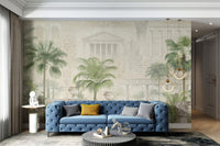 Cream and tan Tropical Garden Paradise Wall mural for modern hallway.