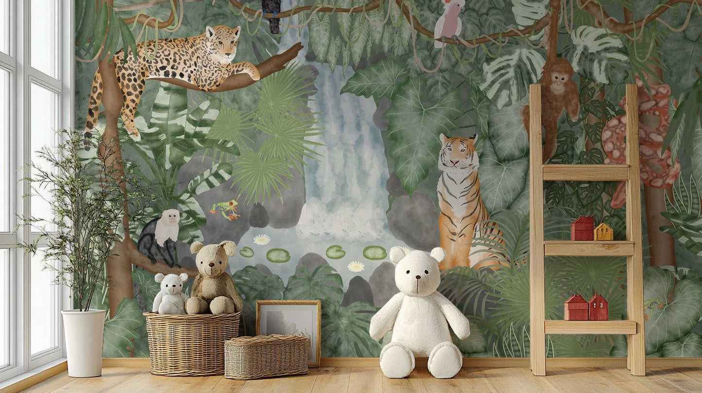 Tropical Jungle Animals Wallpaper Mural - Wallanza