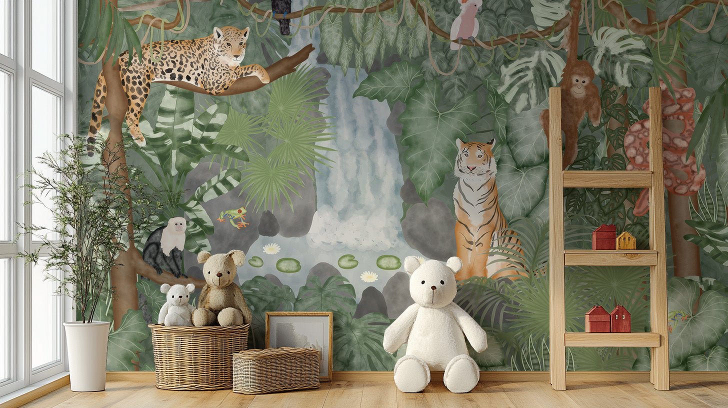 Tropical Jungle Animals Wallpaper Mural - Wallanza