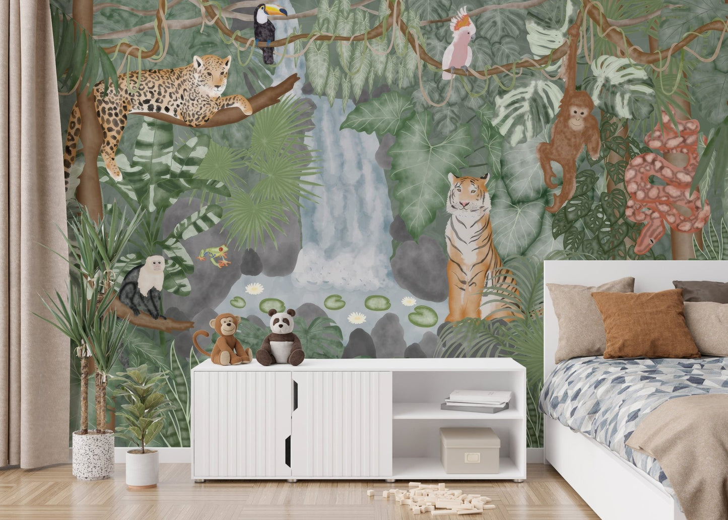 Tropical Jungle Animals Wallpaper Mural - Wallanza
