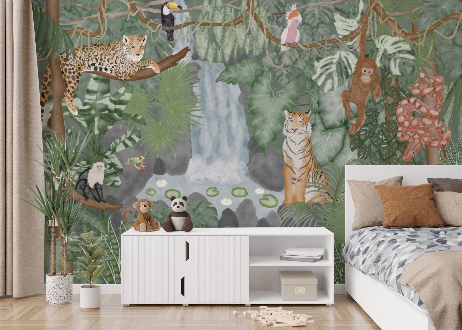 Tropical Jungle Animals Wallpaper Mural - Wallanza