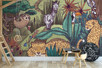 Jungle tales wall mural creating a vibrant tropical ambiance.
