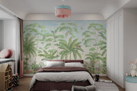 Monkey climbing trees in a tropical jungle wildlife mural
