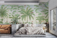 Pastel green and blue jungle wildlife mural for feature walls