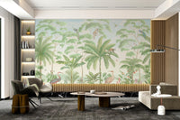 Hand-painted monkey on banana tree wall mural for home office.