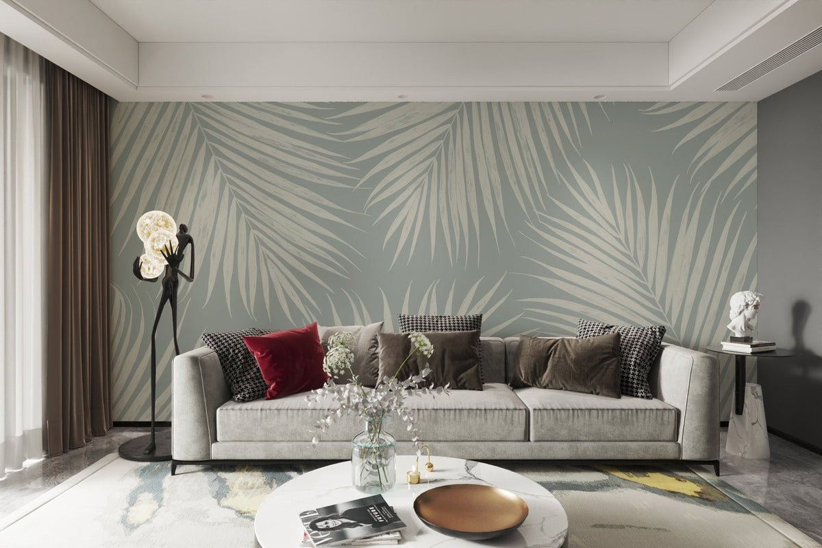 Light green tropical wallpaper mural clean modern aesthetic.