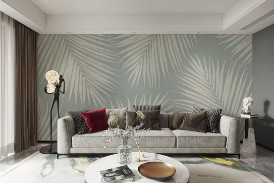 Light green tropical wallpaper mural clean modern aesthetic.