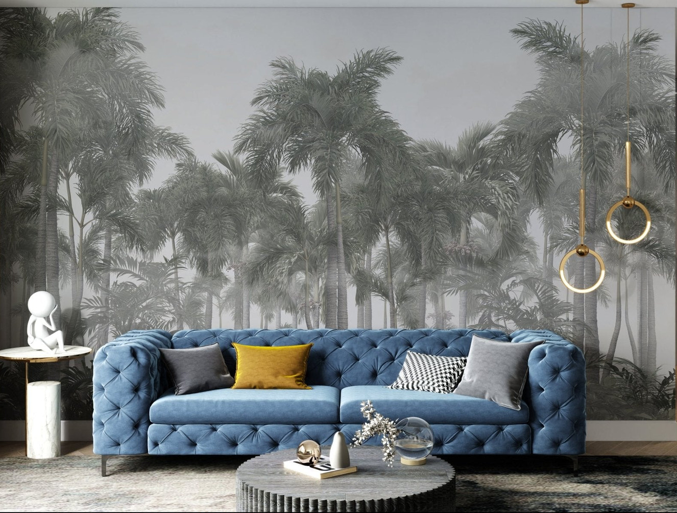 Tropical palm leaves wallpaper for bedroom