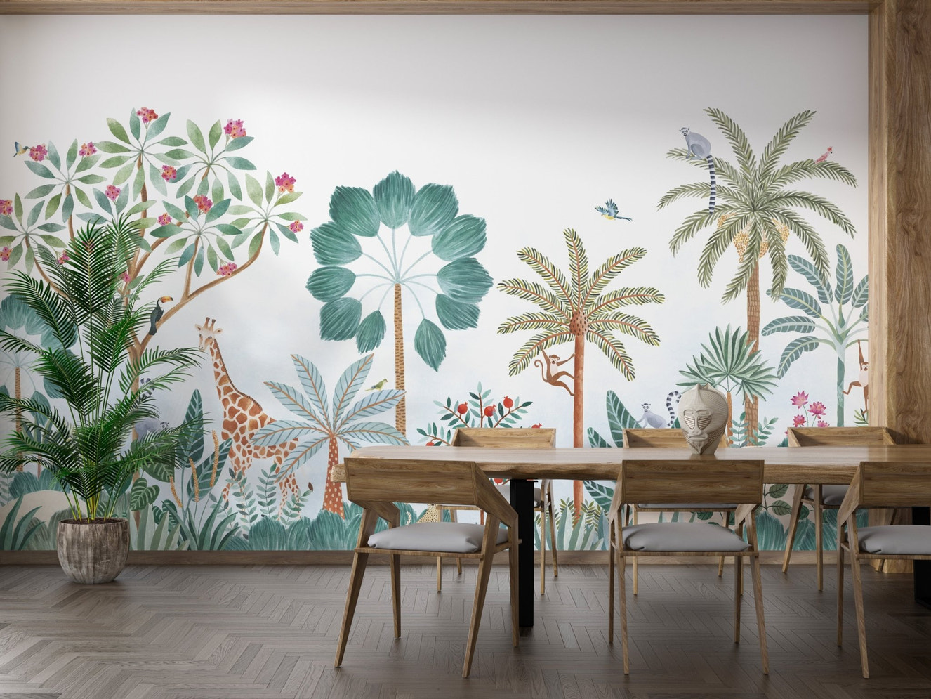 Exotic paradise wallpaper mural with detailed leafy textures.