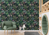Tropical Pattern Jungle Flower Wallpaper for a cozy nursery area.