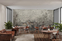 Turkish rooster and deer in tropical plant wall design