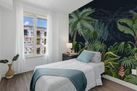 Tropical plants view wall mural for exotic bedroom decor.