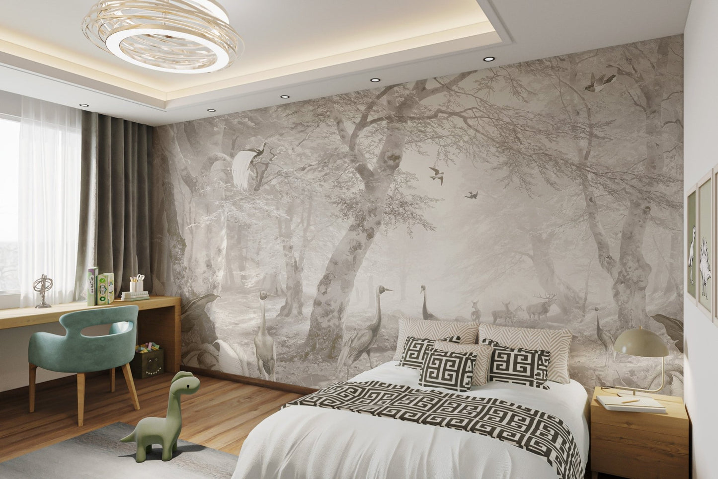 Tropical Sepia Forest Rivers Ancient Water Wall Mural for master bedroom.