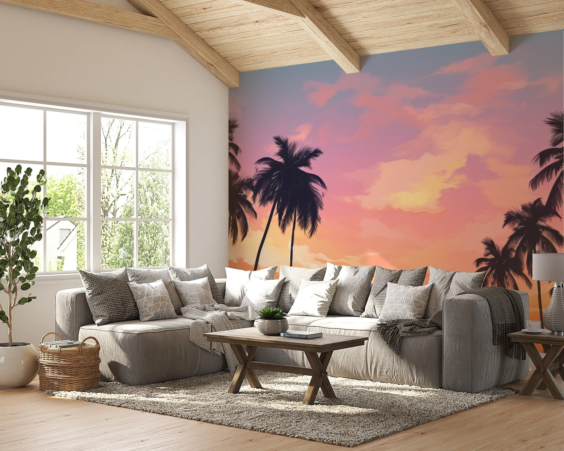 Tropical Sunset Palm Tree Wallpaper - Wallanza