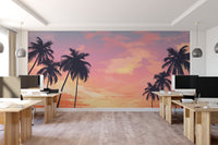 Tropical Sunset Palm Tree Wallpaper - Wallanza