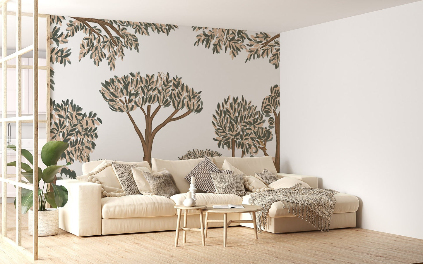 Tropical arboreal wall mural with balanced foliage spacing.