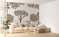 Tropical arboreal wall mural with balanced foliage spacing.