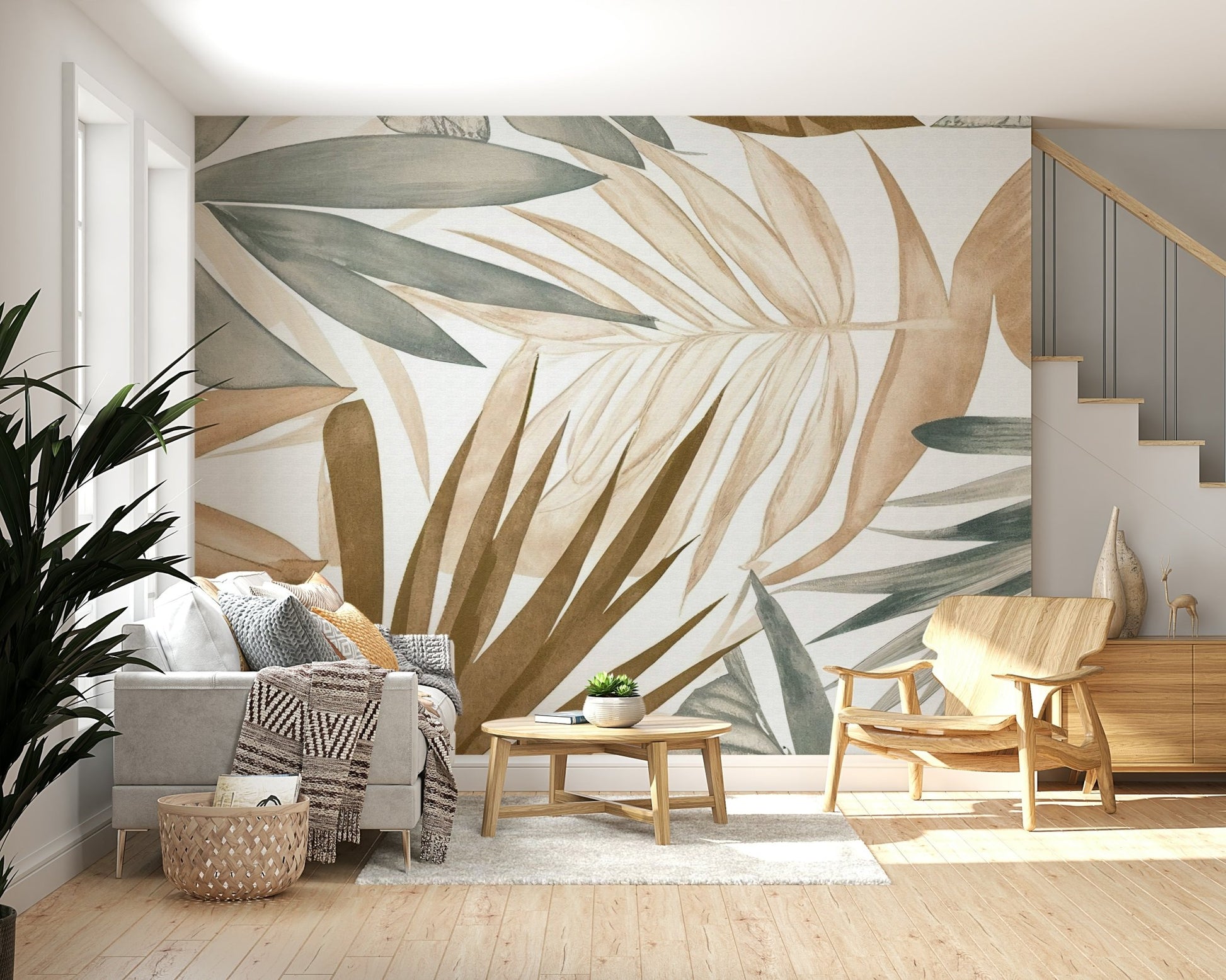 Tropical Whispers Muted Botanical Wall Mural - Wallanza