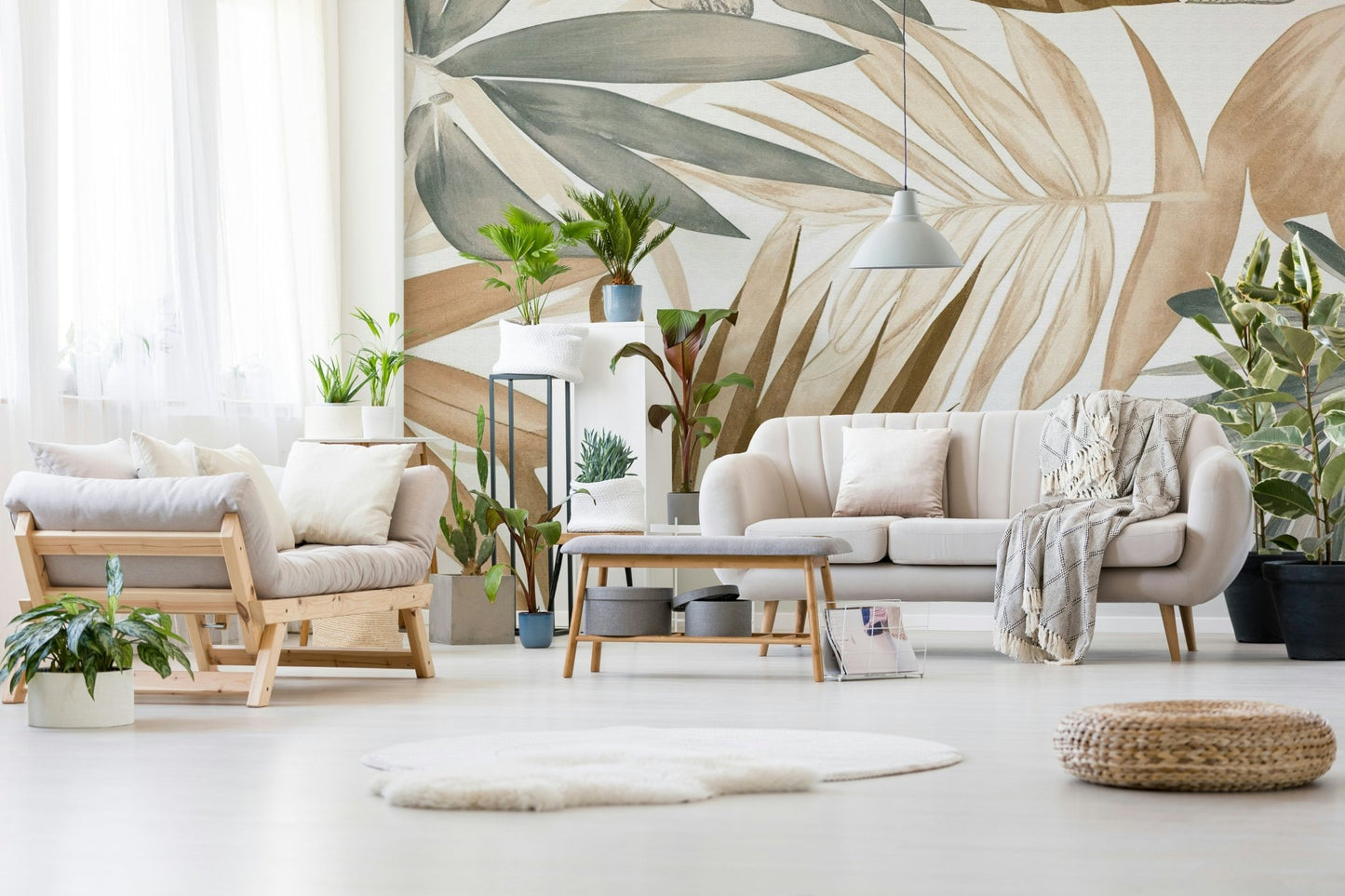 Tropical Whispers Muted Botanical Wall Mural - Wallanza