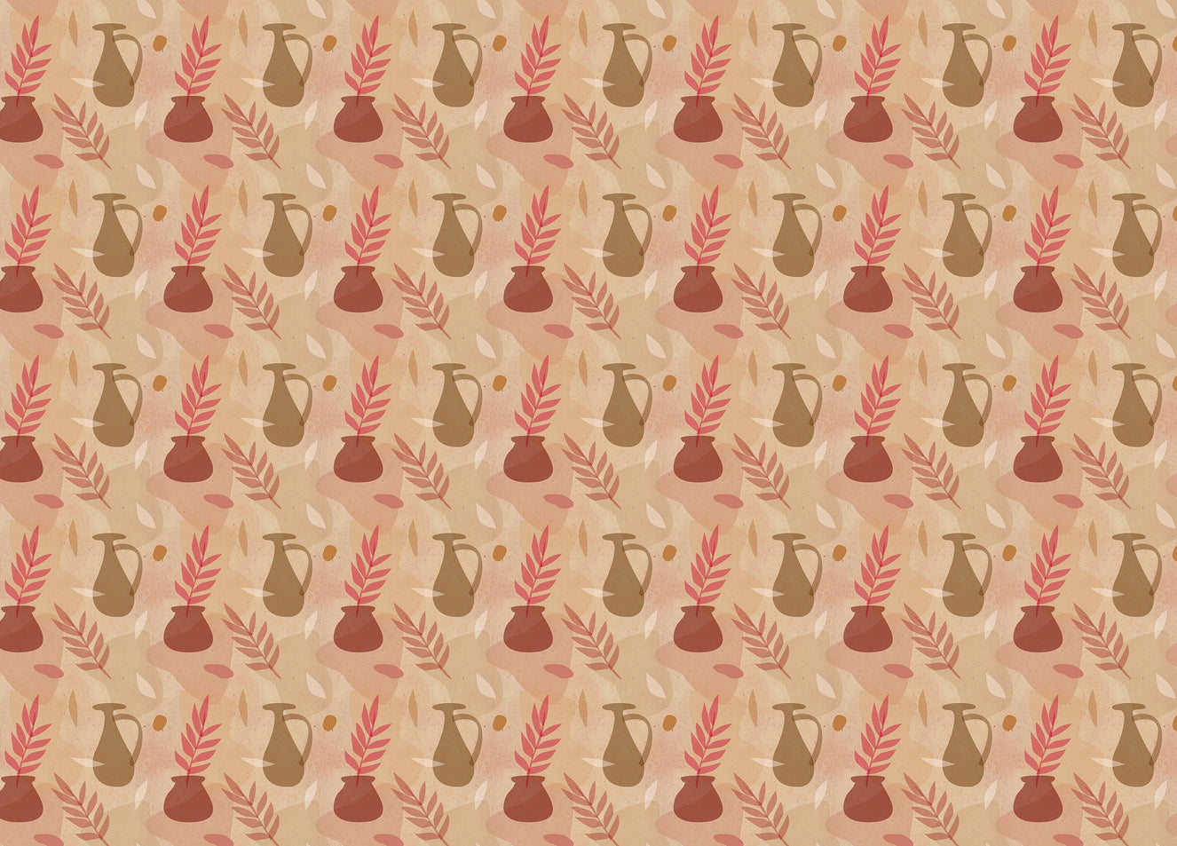 Leaves Vase Pastel Colors Vintage Design Wallpaper