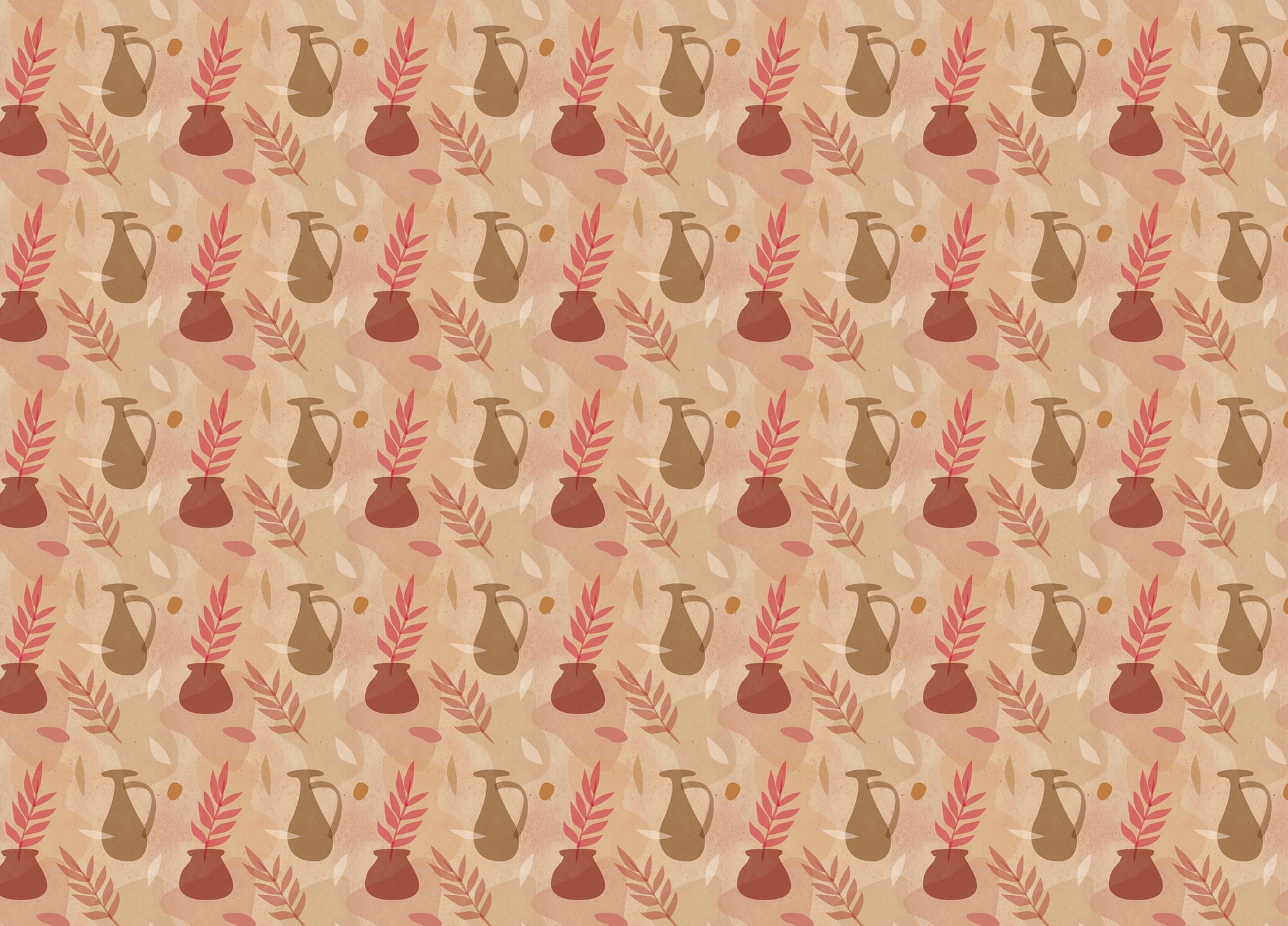 Leaves Vase Pastel Colors Vintage Design Wallpaper