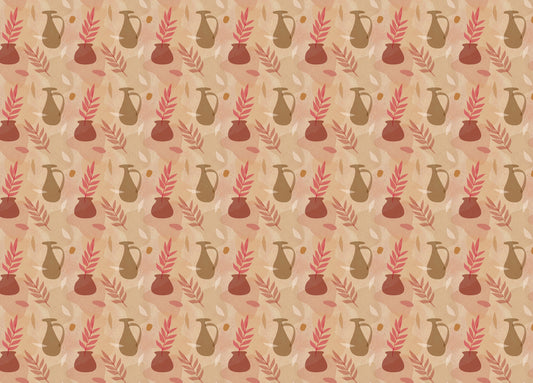 Leaves Vase Pastel Colors Vintage Design Wallpaper