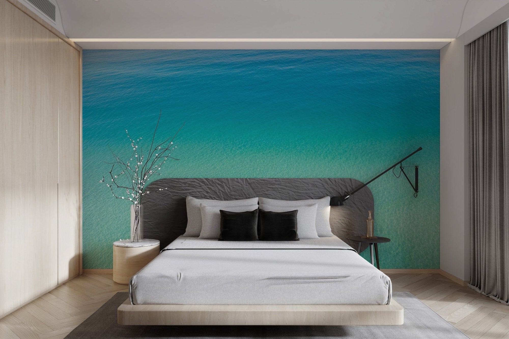 Turquoise ocean view wallpaper featuring clear sea ripples and sandy textures.