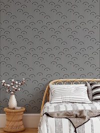 Twisted Lines Stripy Weaving Black and White Wallpaper in a modern bedroom