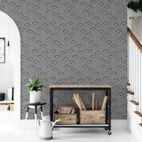 Twisted Lines Stripy Weaving Black and White Wallpaper in hallway with console