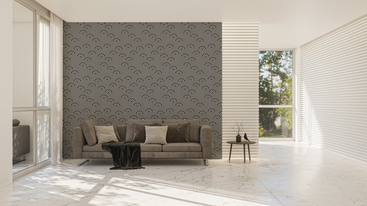 Large living room featuring Twisted Lines Stripy Weaving Black and White Wallpaper