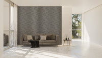 Large living room featuring Twisted Lines Stripy Weaving Black and White Wallpaper