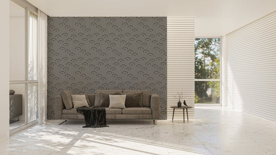 Large living room featuring Twisted Lines Stripy Weaving Black and White Wallpaper