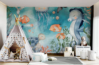 Sophisticated nautical-inspired mural for a modern apartment space.