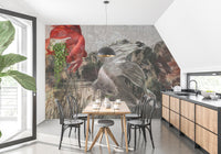 Realistic underwater mural showcasing diverse fish species in kitchen.