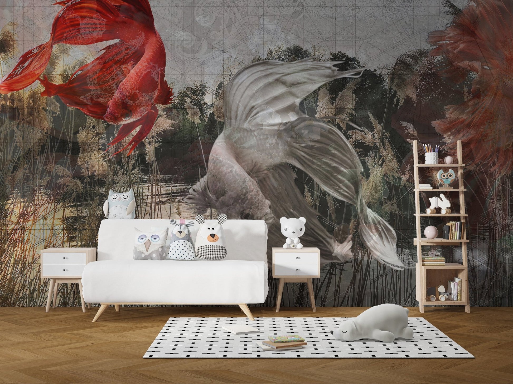 Detailed underwater landscape wall mural in modern nursery.