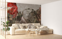 Abstract underwater wall mural in a living space.