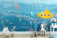 Serene underwater sea life mural with oceanic splendor in kids play room.