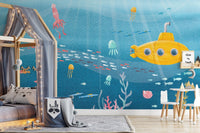 Ocean-inspired sea life mural creating a serene marine scene in toddler room.
